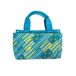 Alexandra Bartlett Vintage Tote Bag – Blue Green Patchwork Print Fabric Handbag